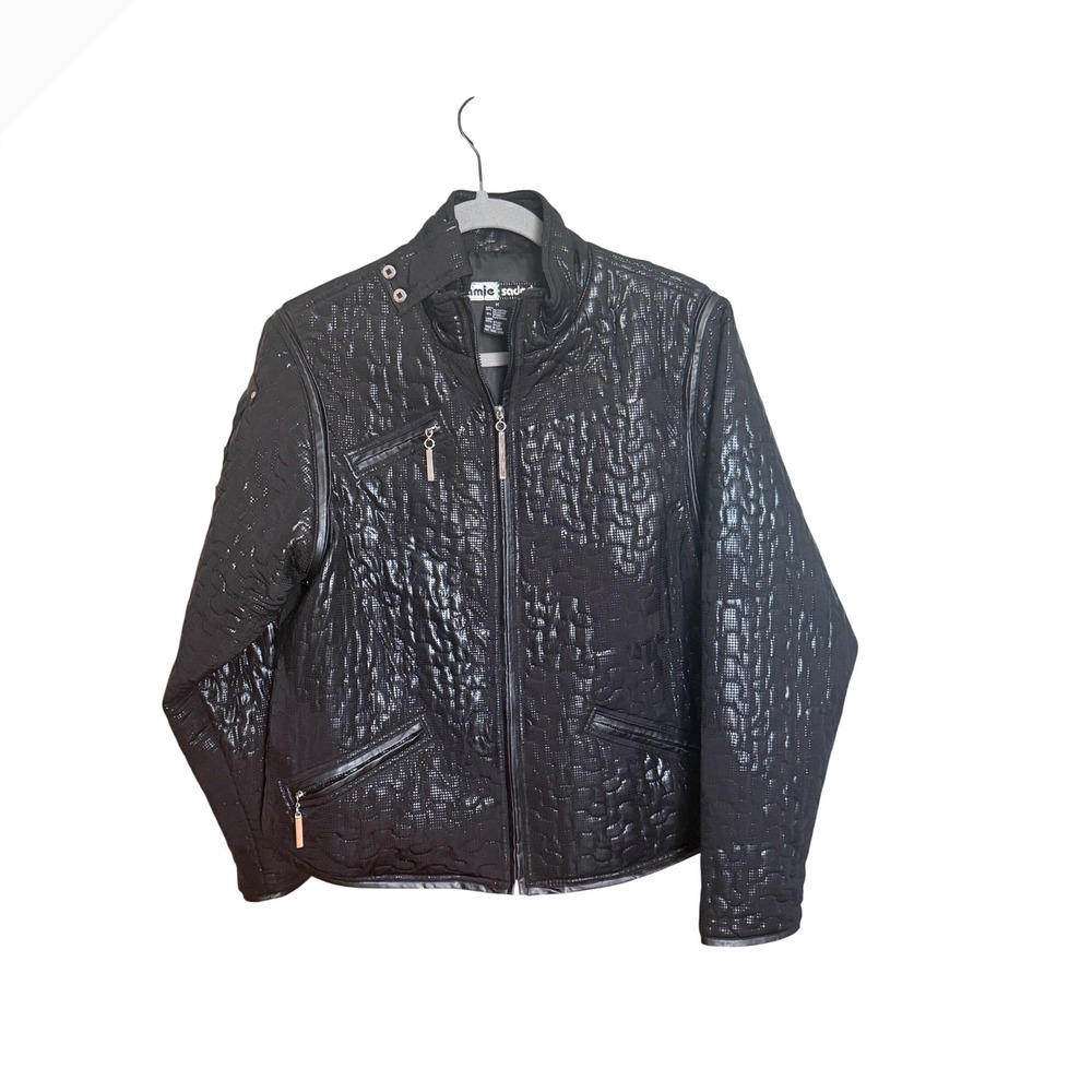 Jamie Sadock Jacket Moto Croc Textured M Black Excellent Zip Golf Athleisure